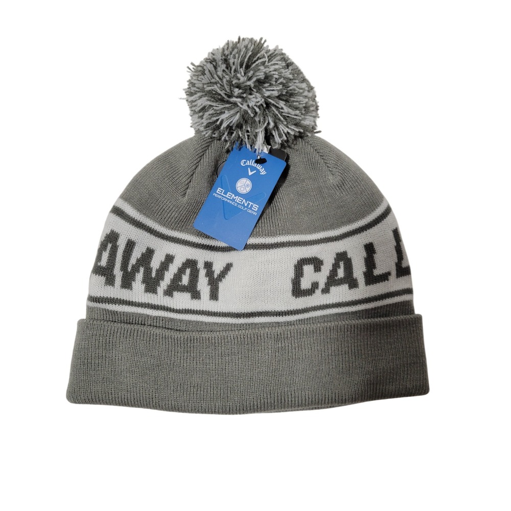 Callaway Beanie Hat Insulated Unisex Gray Knit Pom Golf Outdoor Winter Elements